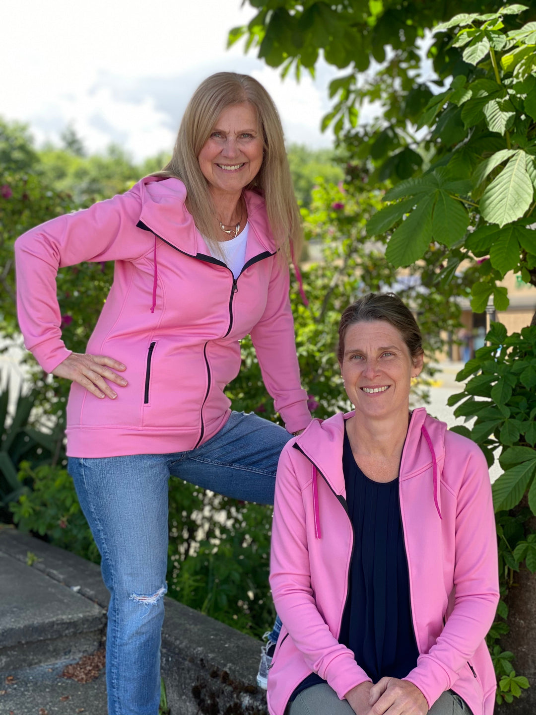 Women wearing matching jackets made from Polartec Power Stretch
