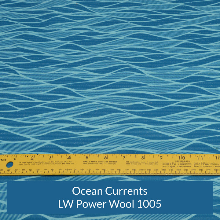 Shades of Blue Ocean Currents Wavy Pattern Polartec Power Wool Lightweight 1005 Fabric Swatch