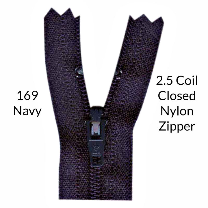 Navy 2.5 coil closed zipper on a white background