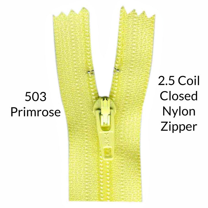 Pale Yellow 2.5 coil closed zipper on a white background