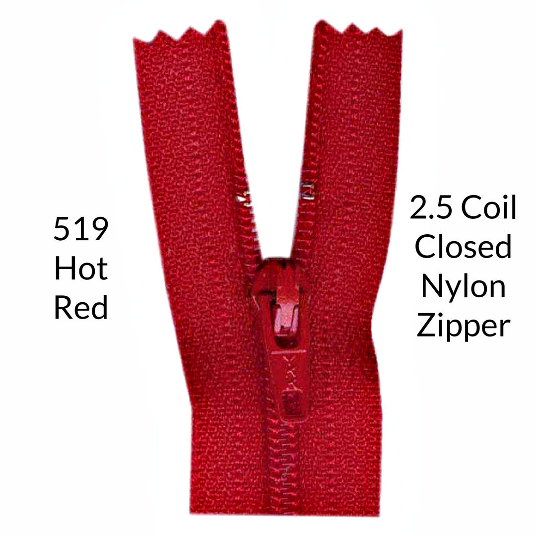 Hot Red 2.5 coil closed zipper on a white background