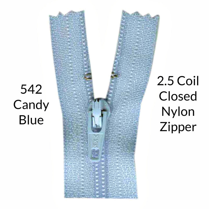 Light Candy Blue 2.5 coil closed zipper on a white background