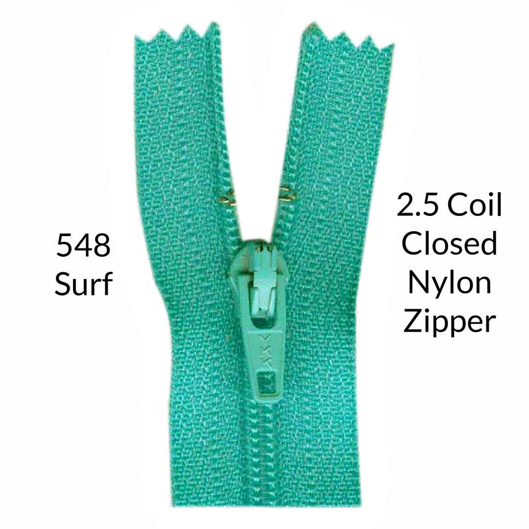 Aqua Green 2.5 coil closed zipper on a white background