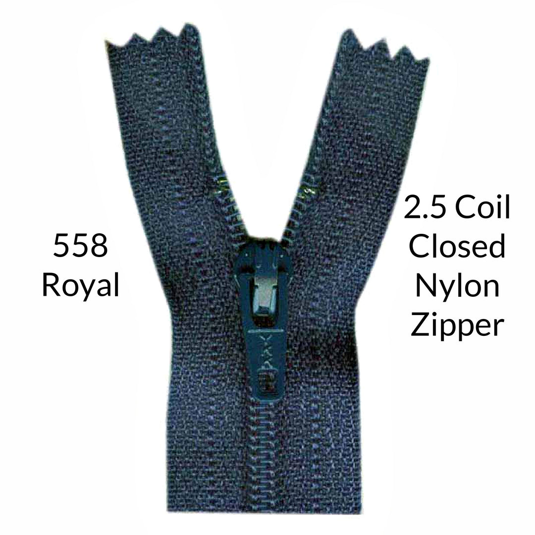 Dark Royal Blue 2.5 coil closed zipper on a white background