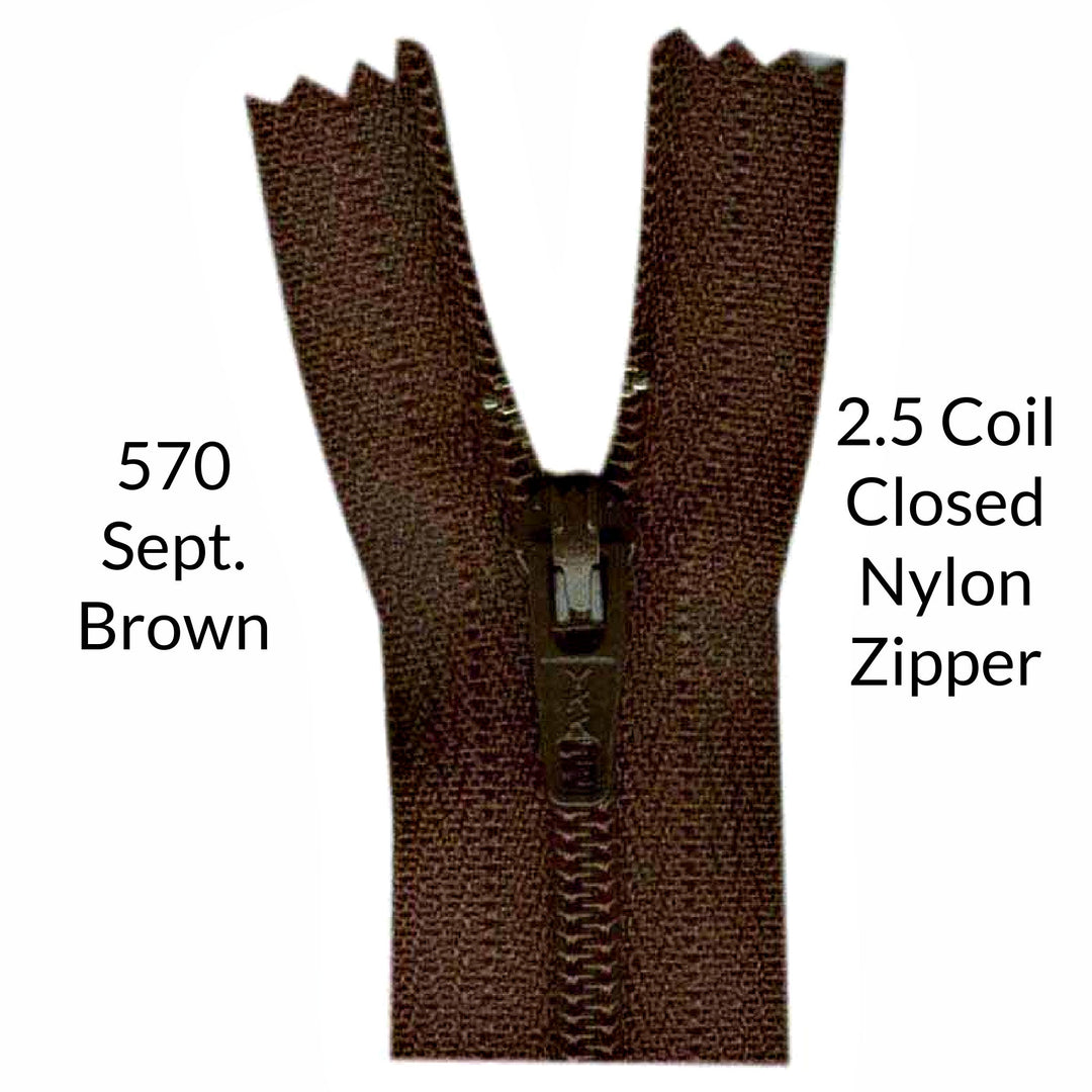 Dark Brown 2.5 coil closed zipper on a white background