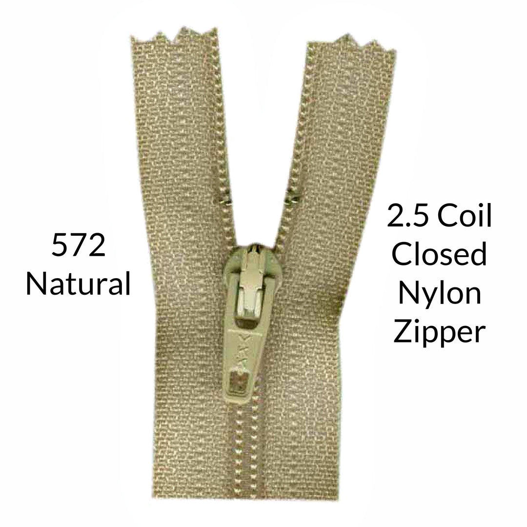 Natural 2.5 coil closed zipper on a white background