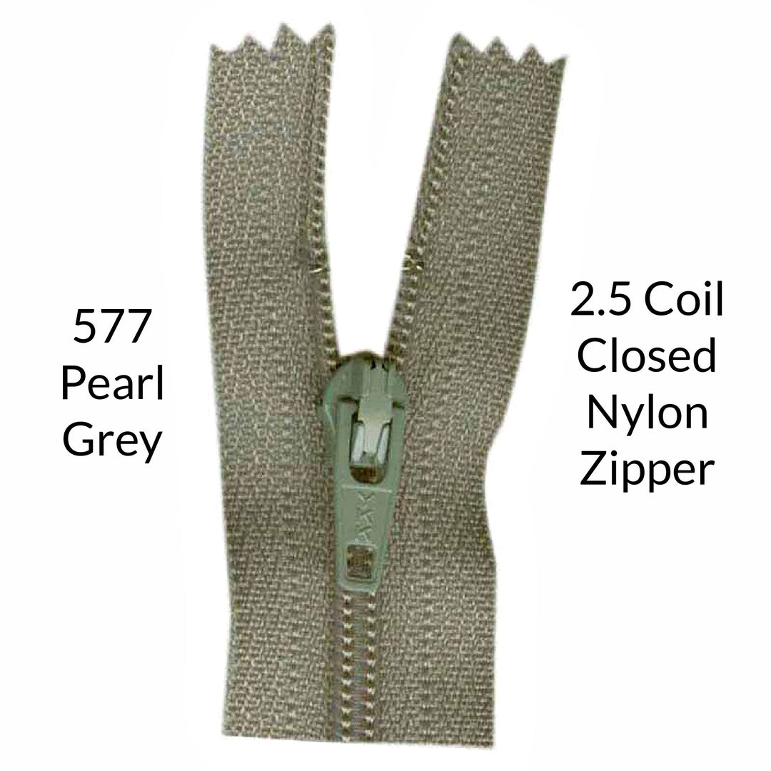 Medium Grey 2.5 coil closed zipper on a white background