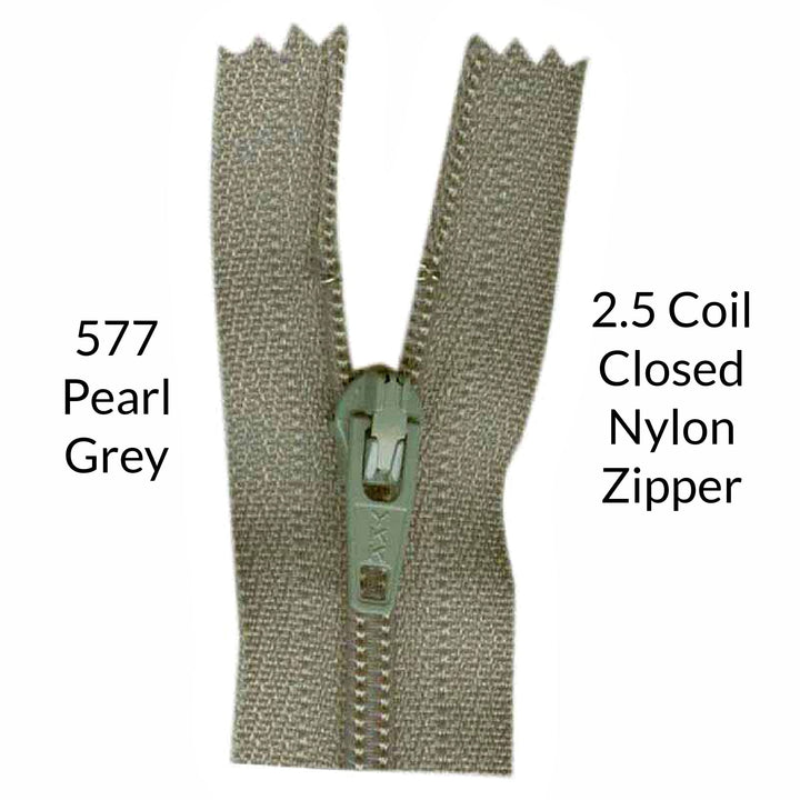 Medium Grey 2.5 coil closed zipper on a white background