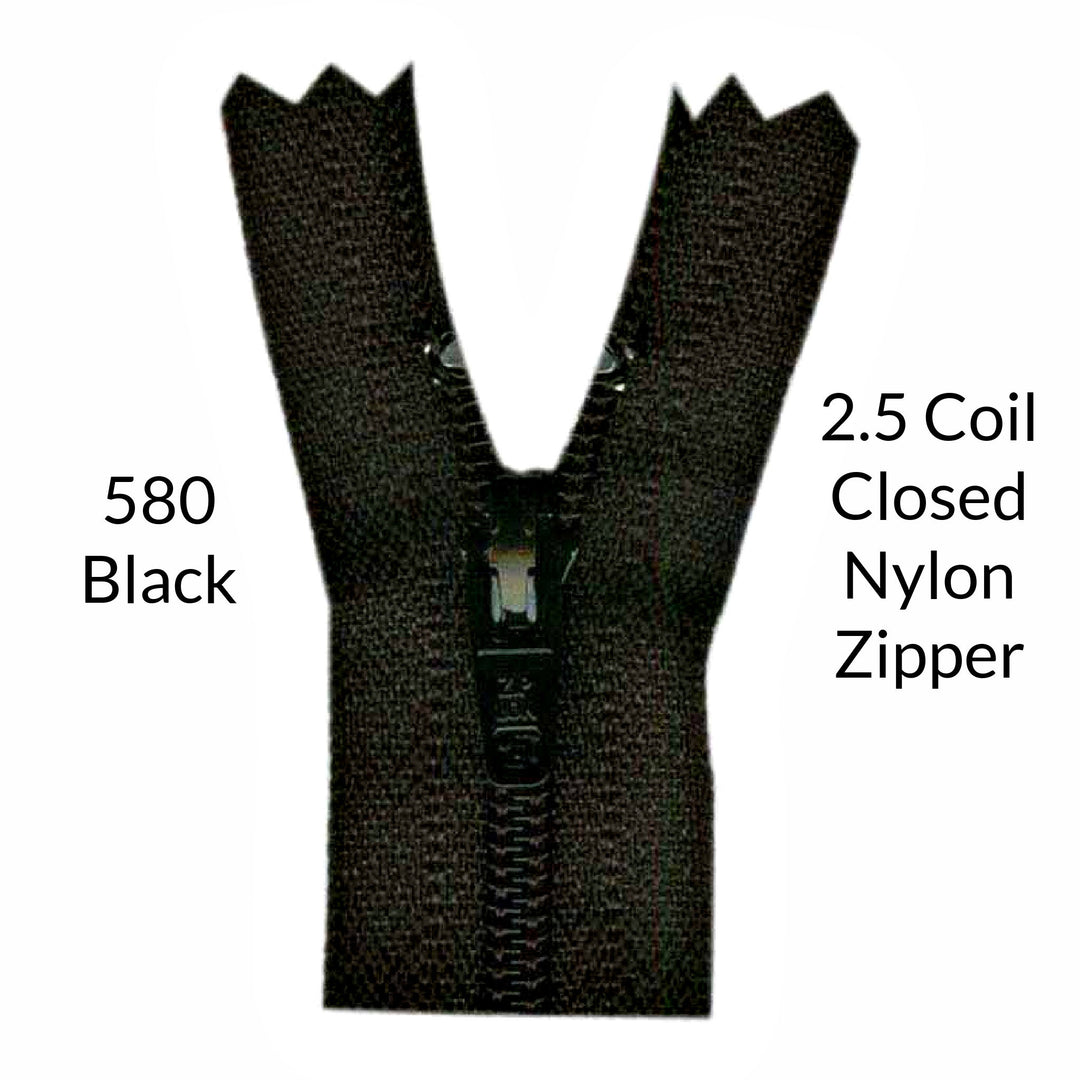 Black 2.5 coil closed zipper on a white background