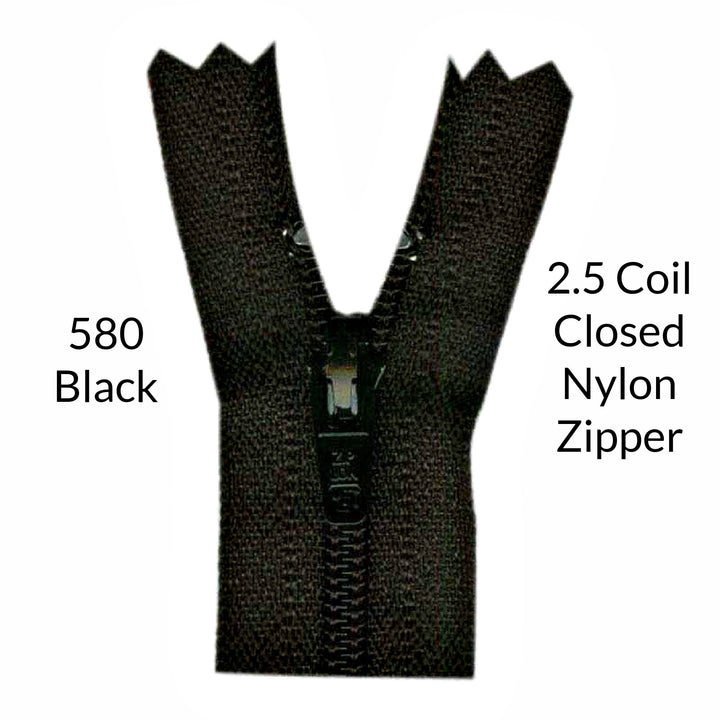 Black 2.5 coil closed zipper on a white background