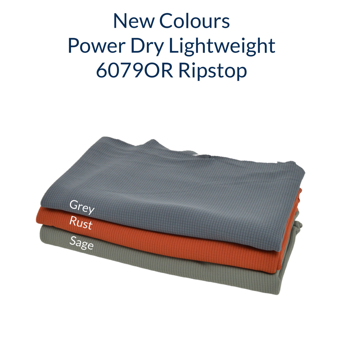 lifestyle stack of polartec ripstop power dry lightweight grey rust sage