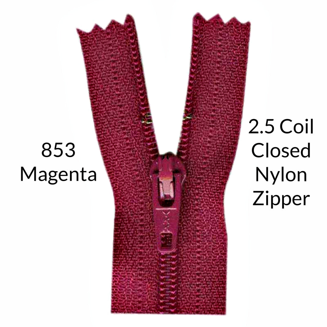 Magenta 2.5 coil closed zipper on a white background