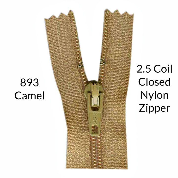 Camel 2.5 coil closed zipper on a white background