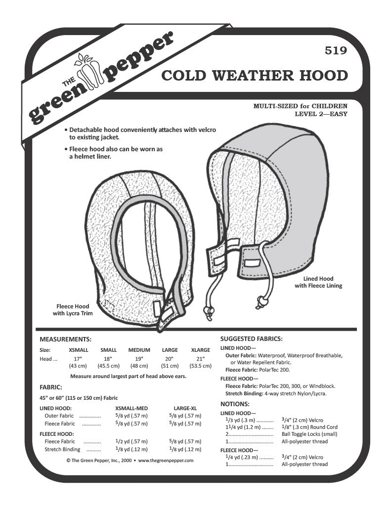 519 – Kid's Cold Weather Hood Pattern