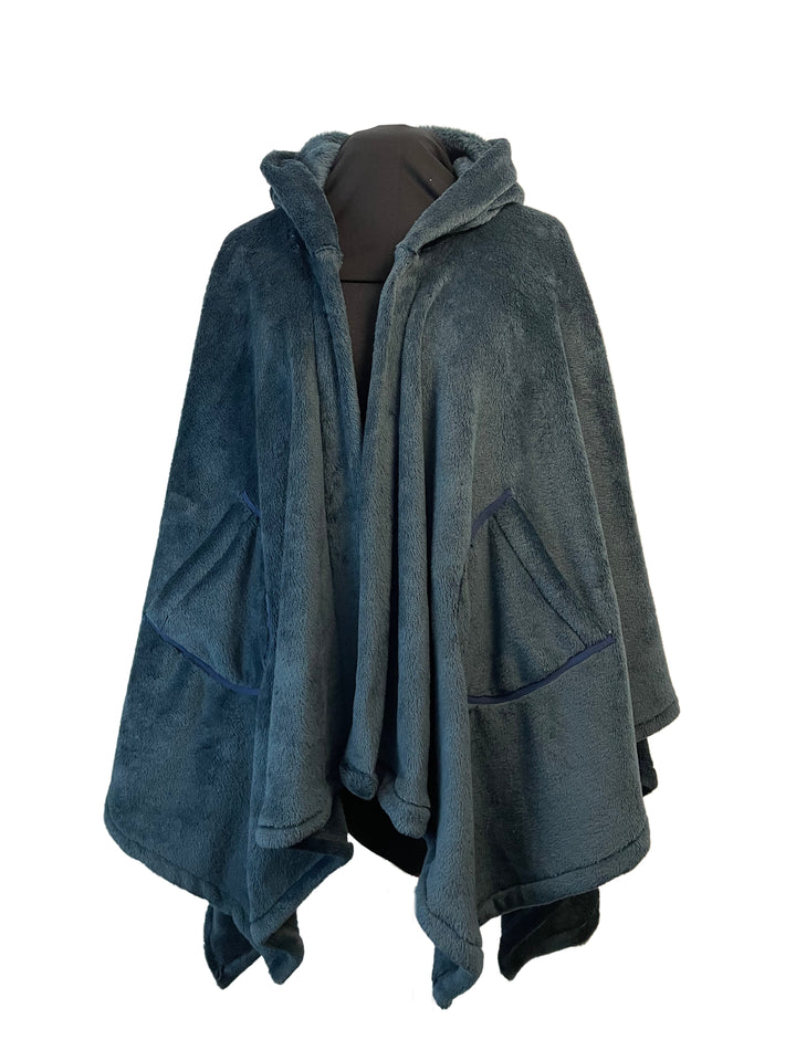 Cozy Hooded Throw on Mannequin in Dark Blue High Loft Fleece