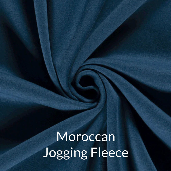 Moroccan blue heavyweight european knit jogging fleece fabric swatch