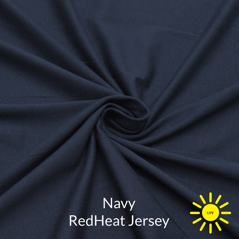 Swatch of Navy Red Heat Jersey Baselayer Fabric