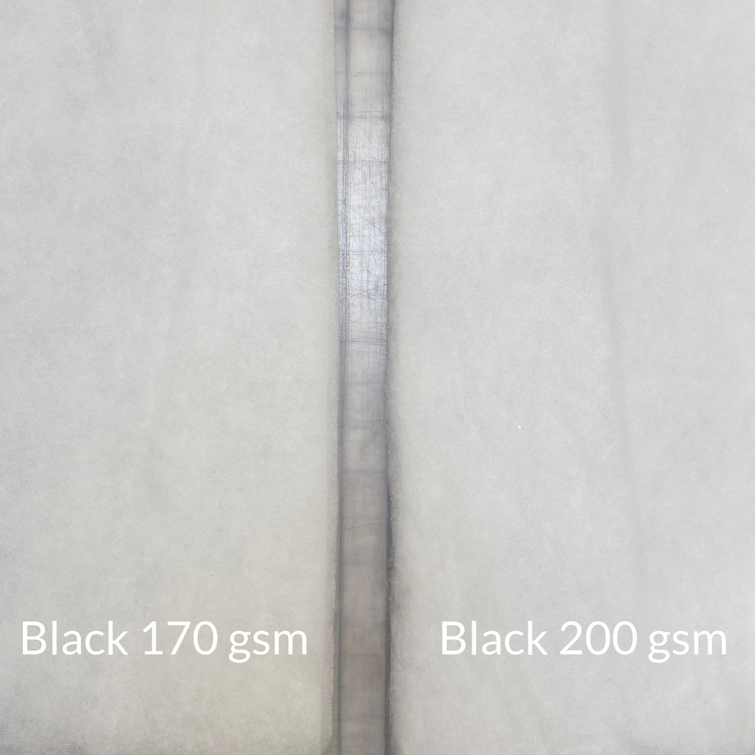 Side by side image of white PrimaLoft Black style in 170 and 200 gsm weights