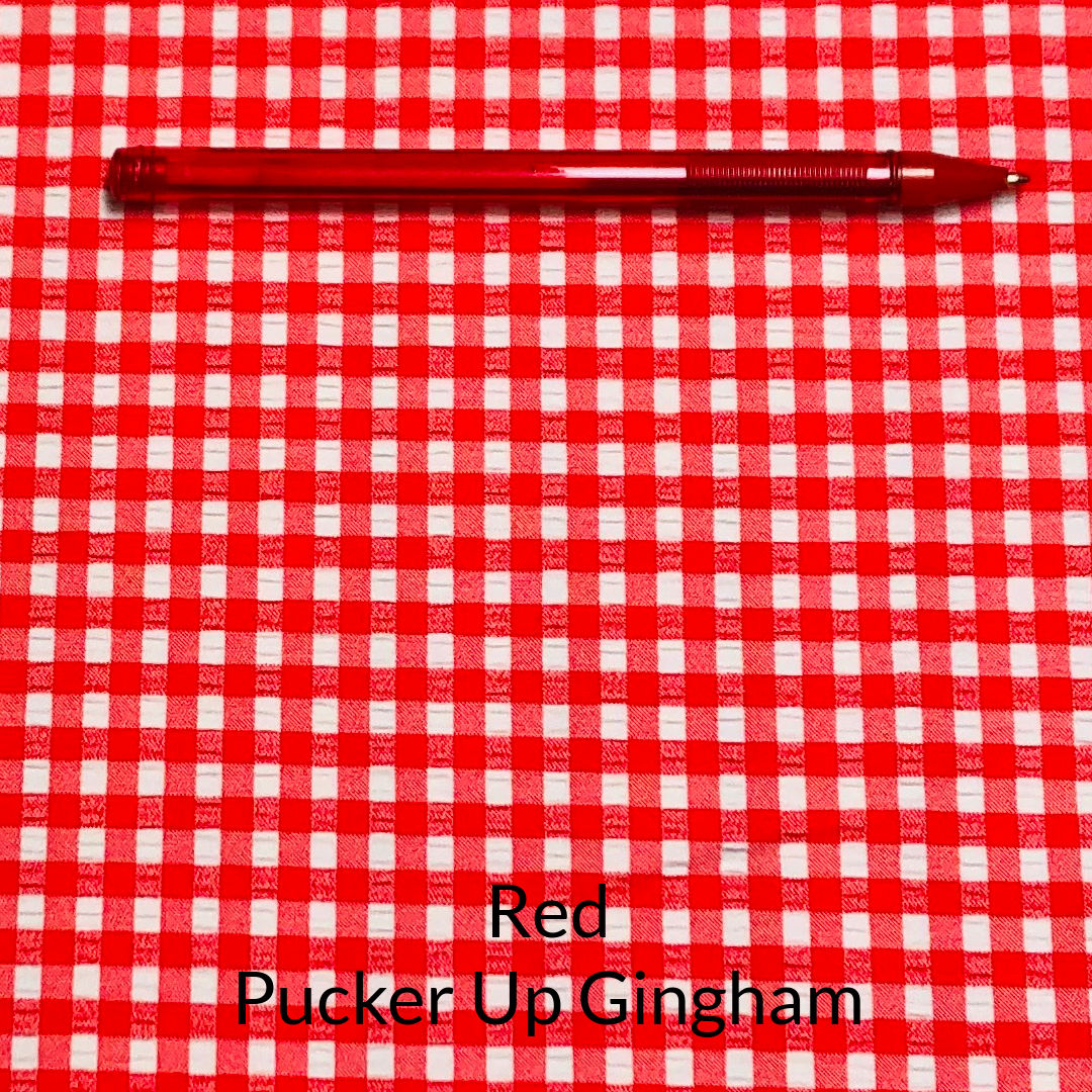 Red and White Pucker Gingham Stretch Woven Wicking Fabric Swatch