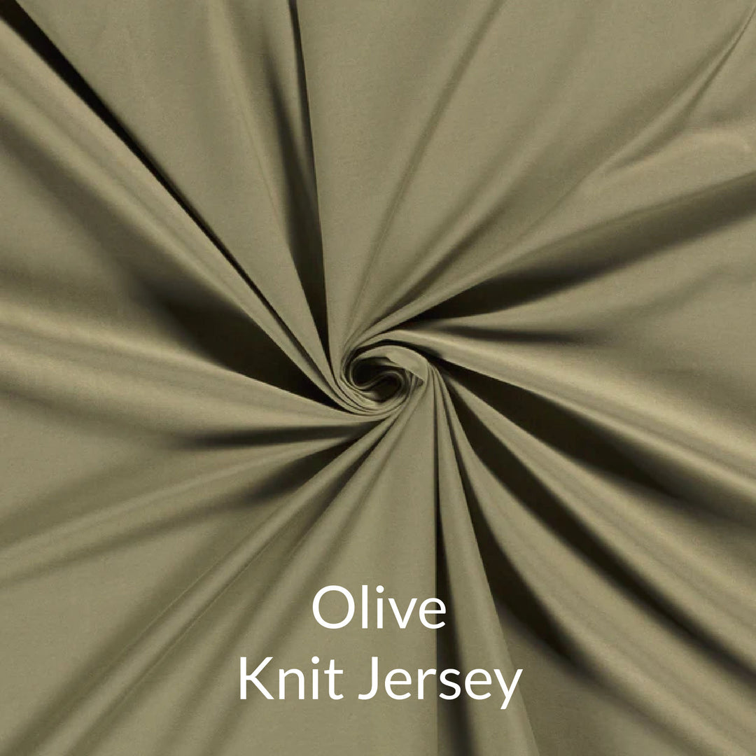 Olive green fabric swatch of soft euro knit jersey