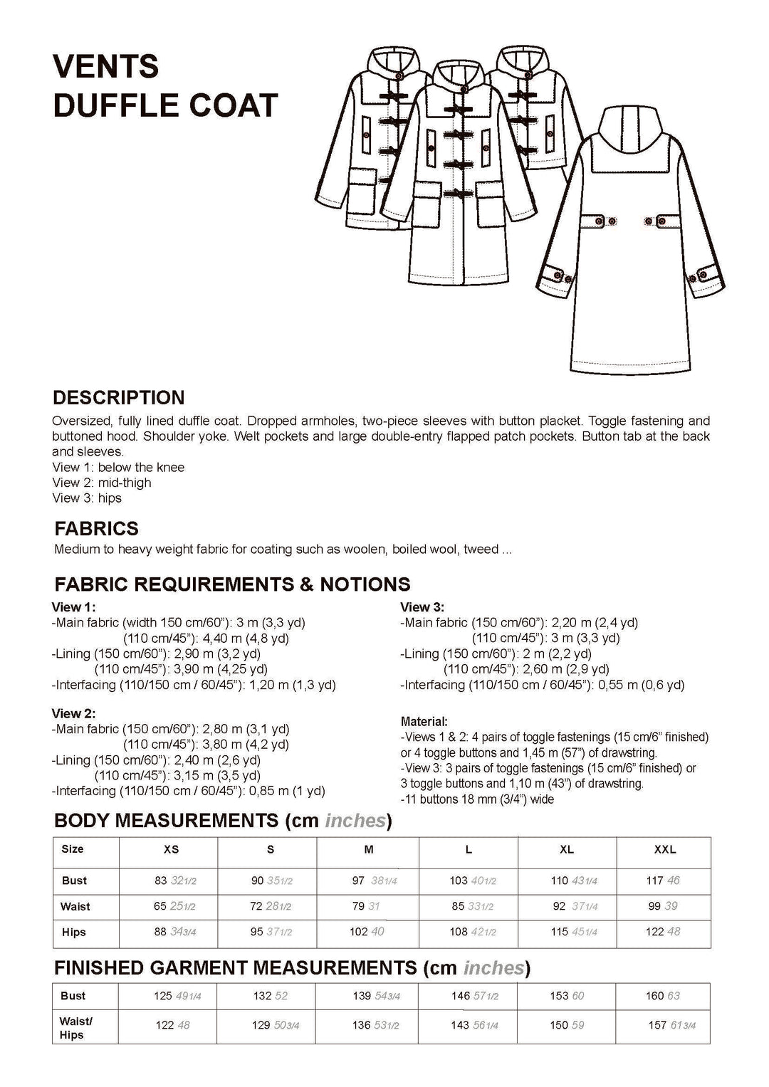 Vents duffle coat