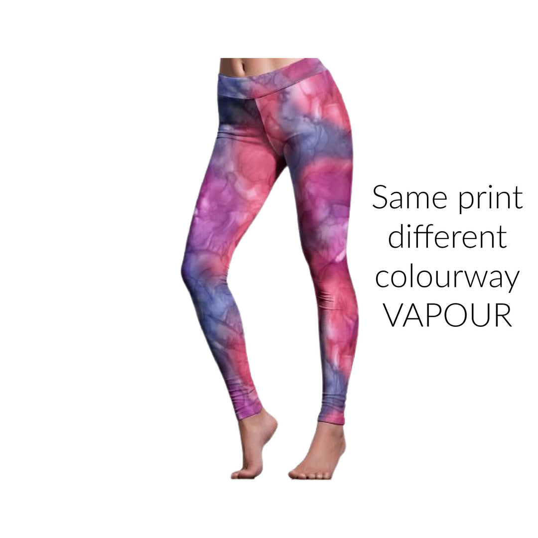 Sample leggings in vapour print but red and blue colourway