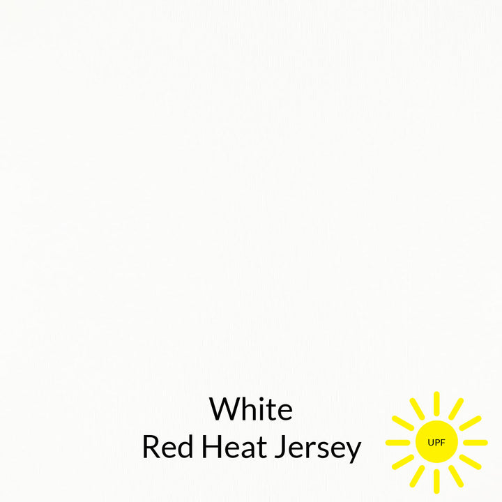 Swatch of white red heat jersey base layer fabric