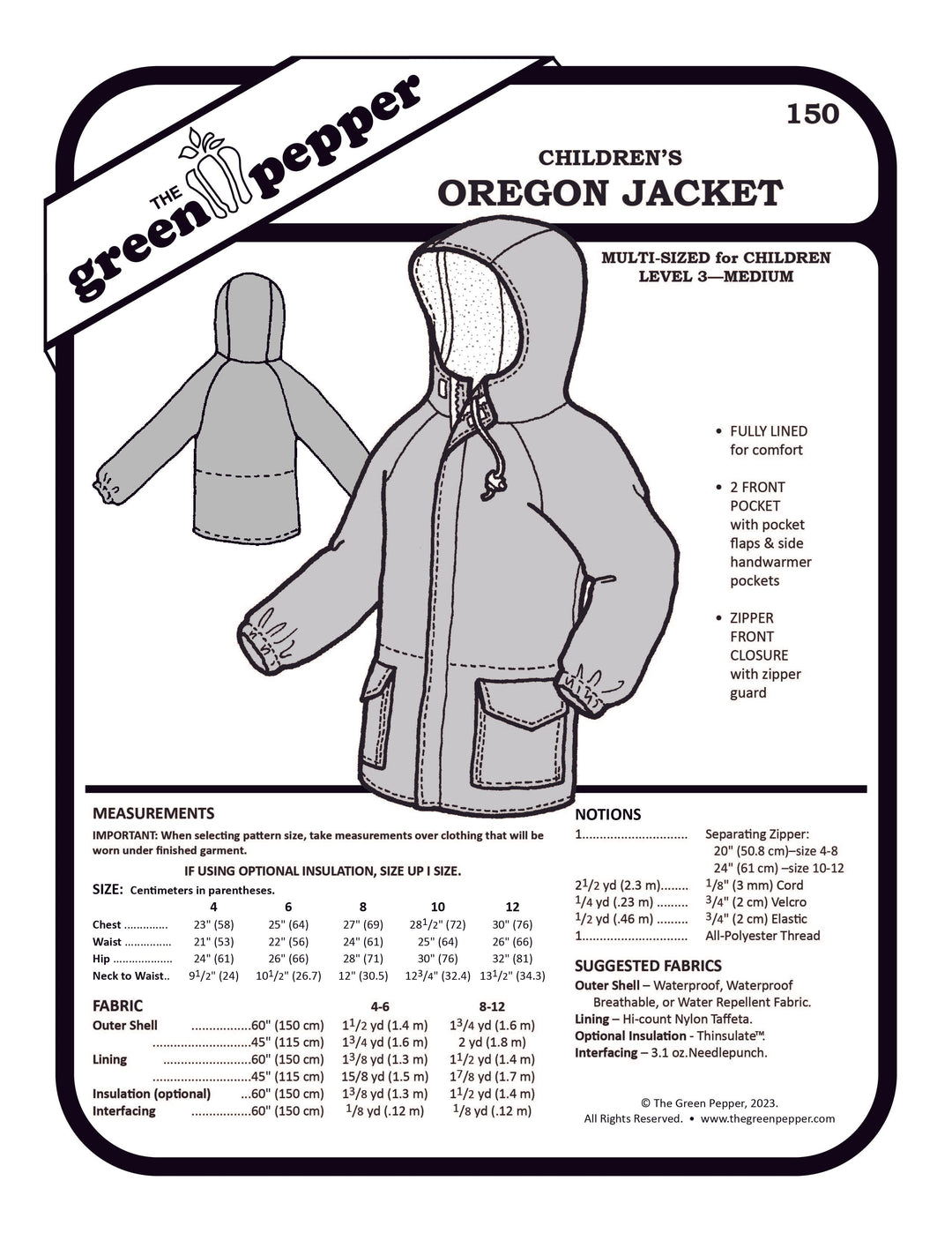 image of the cover for the Children's Oregon Jacket pattern cover.