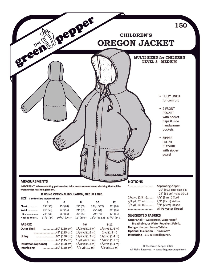 image of the cover for the Children's Oregon Jacket pattern cover.
