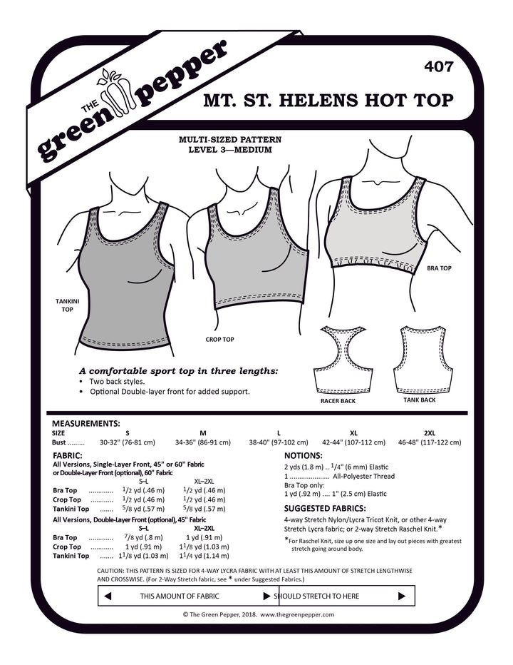 Cover for sewing pattern 407 Mt. St. Helens Hot Top
