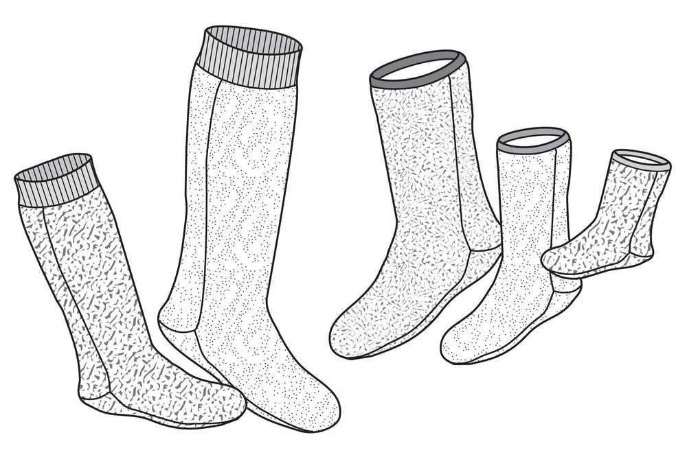 Five polar socks black and white line drawings