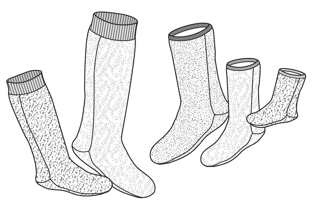 Five polar socks black and white line drawings
