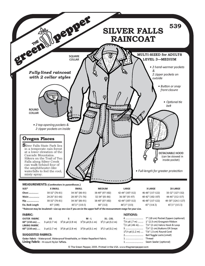 Cover of 539 Silver Falls Raincoat sewing pattern