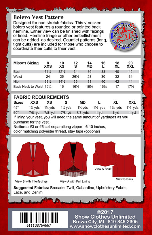 Bolero Style Vest Pattern - Misses - #6200
