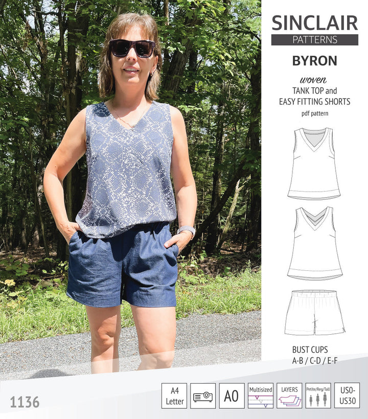 Byron v-neck tank top and easy fitting shorts set for woven fabrics  (PDF)