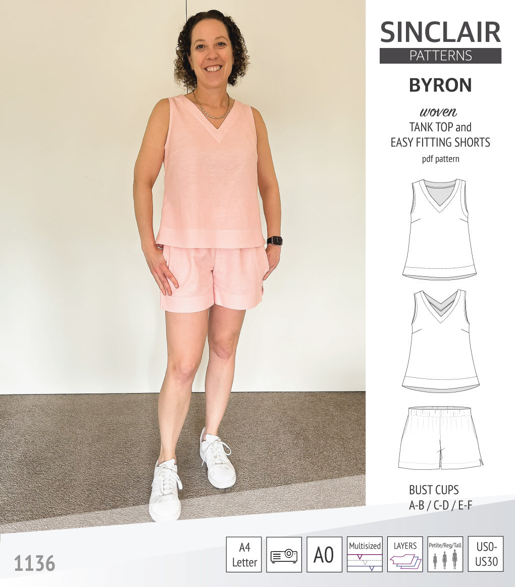Byron v-neck tank top and easy fitting shorts set for woven fabrics  (PDF)