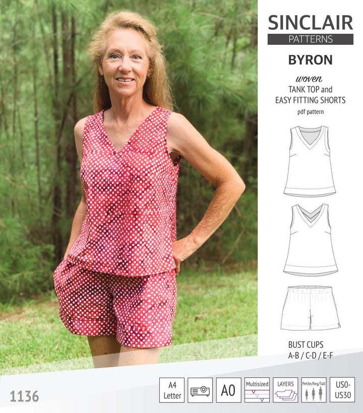 Byron v-neck tank top and easy fitting shorts set for woven fabrics  (PDF)