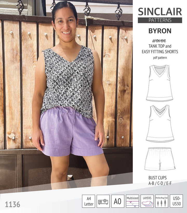 Byron v-neck tank top and easy fitting shorts set for woven fabrics  (PDF)