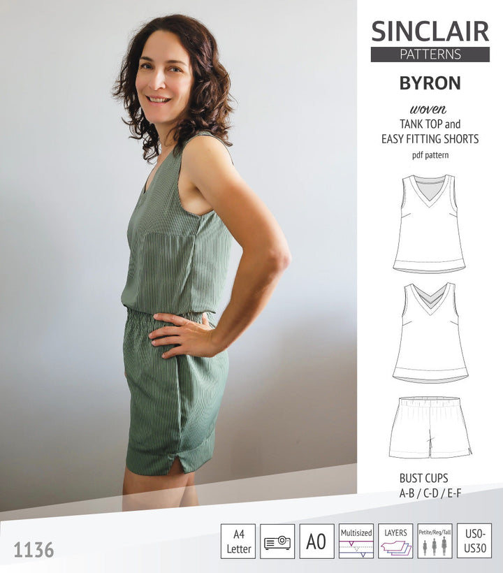 Byron v-neck tank top and easy fitting shorts set for woven fabrics  (PDF)