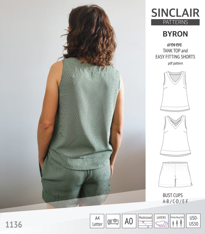 Byron v-neck tank top and easy fitting shorts set for woven fabrics  (PDF)