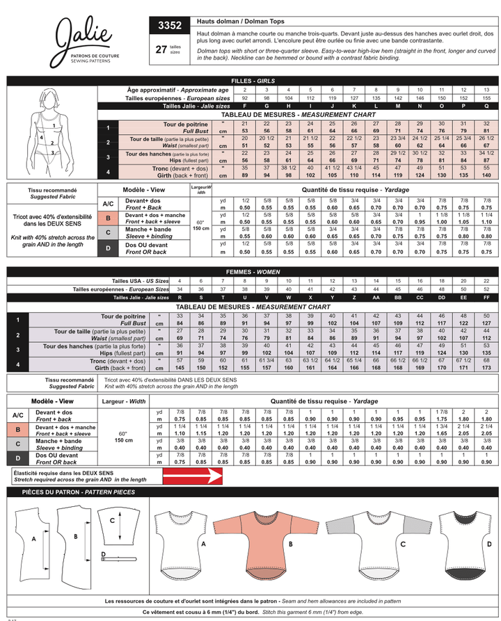 3352 // Dolman Tops - Jalie