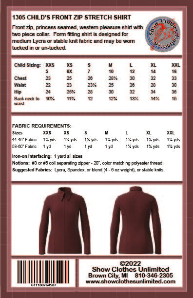 Front zip western shirt pattern - Child - #1305