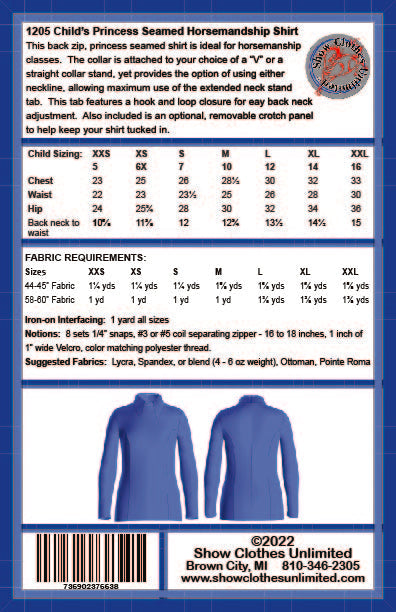 Horsemanship Shirt pattern - back zip - Child #1205