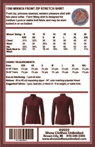 Misses Front Zip Rail Shirt #1300