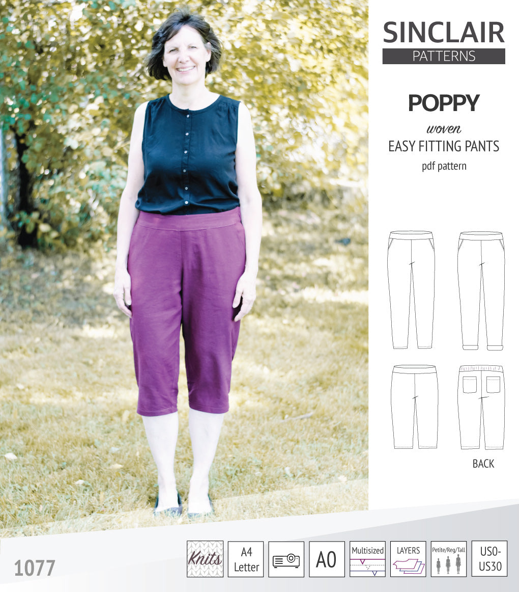 Poppy easy fitting pants for woven fabrics (PDF) – Discovery Fabrics