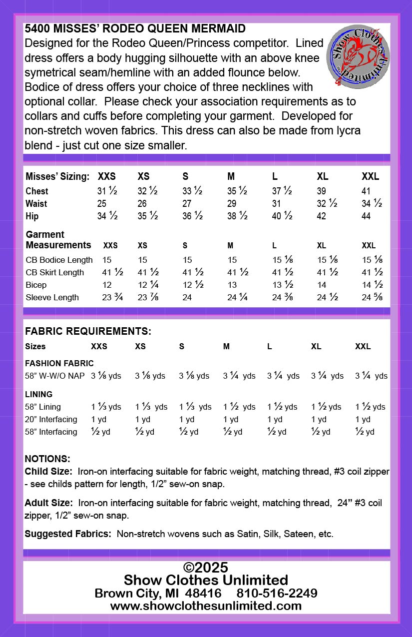 Rodeo Queen Competition Dress pattern - Misses - #5400