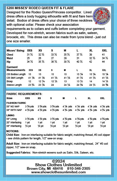 Rodeo Queen Competition Fit n Flare Dress pattern - Misses - #5200