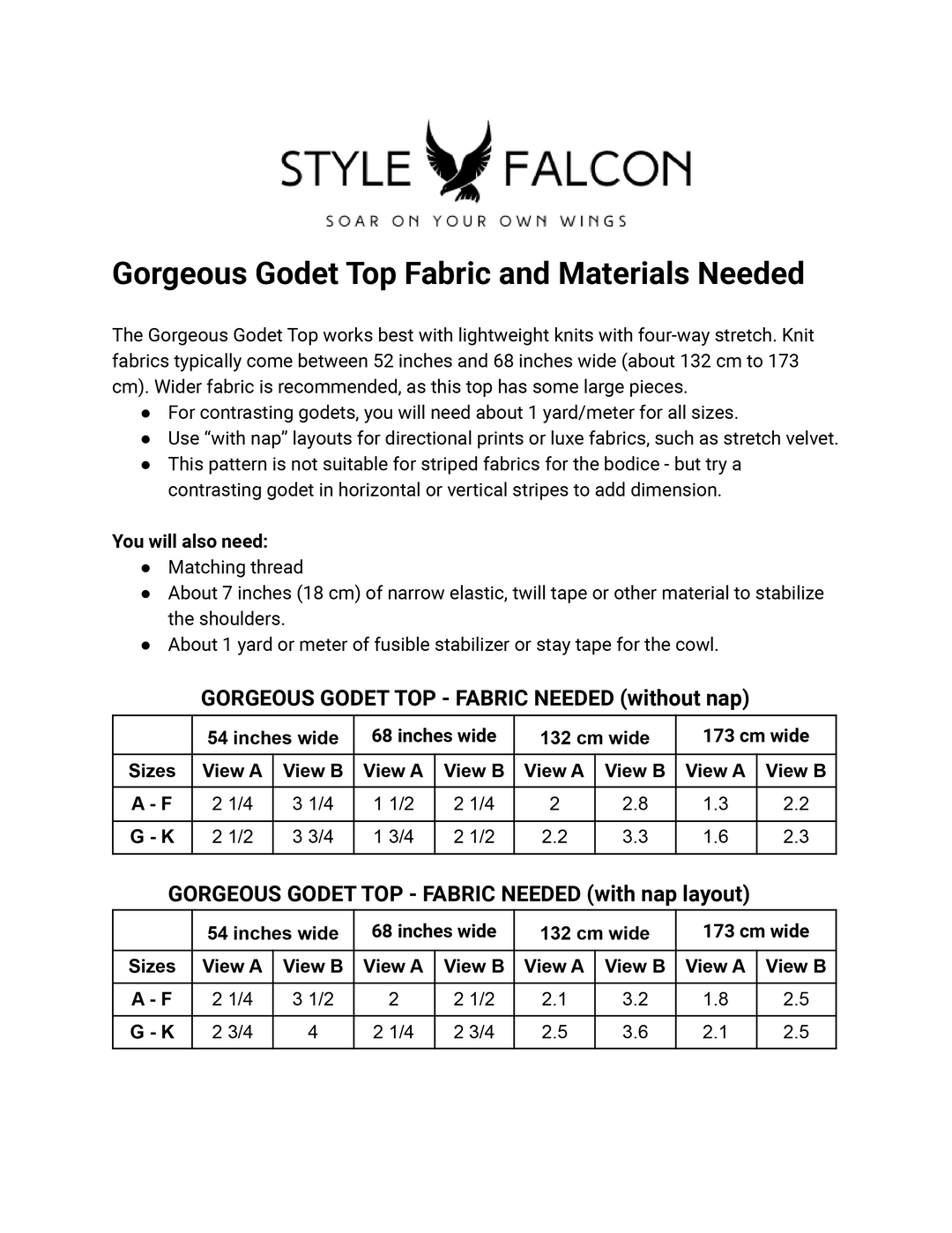 Style Falcon Gorgeous Godet Top Digital Sewing Pattern