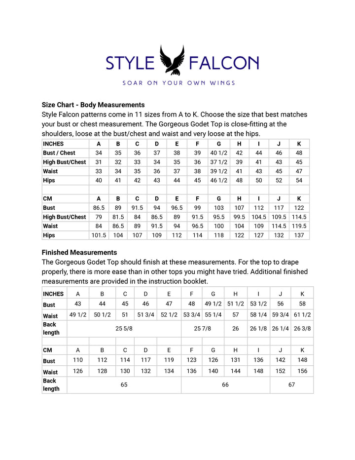 Style Falcon Gorgeous Godet Top Digital Sewing Pattern