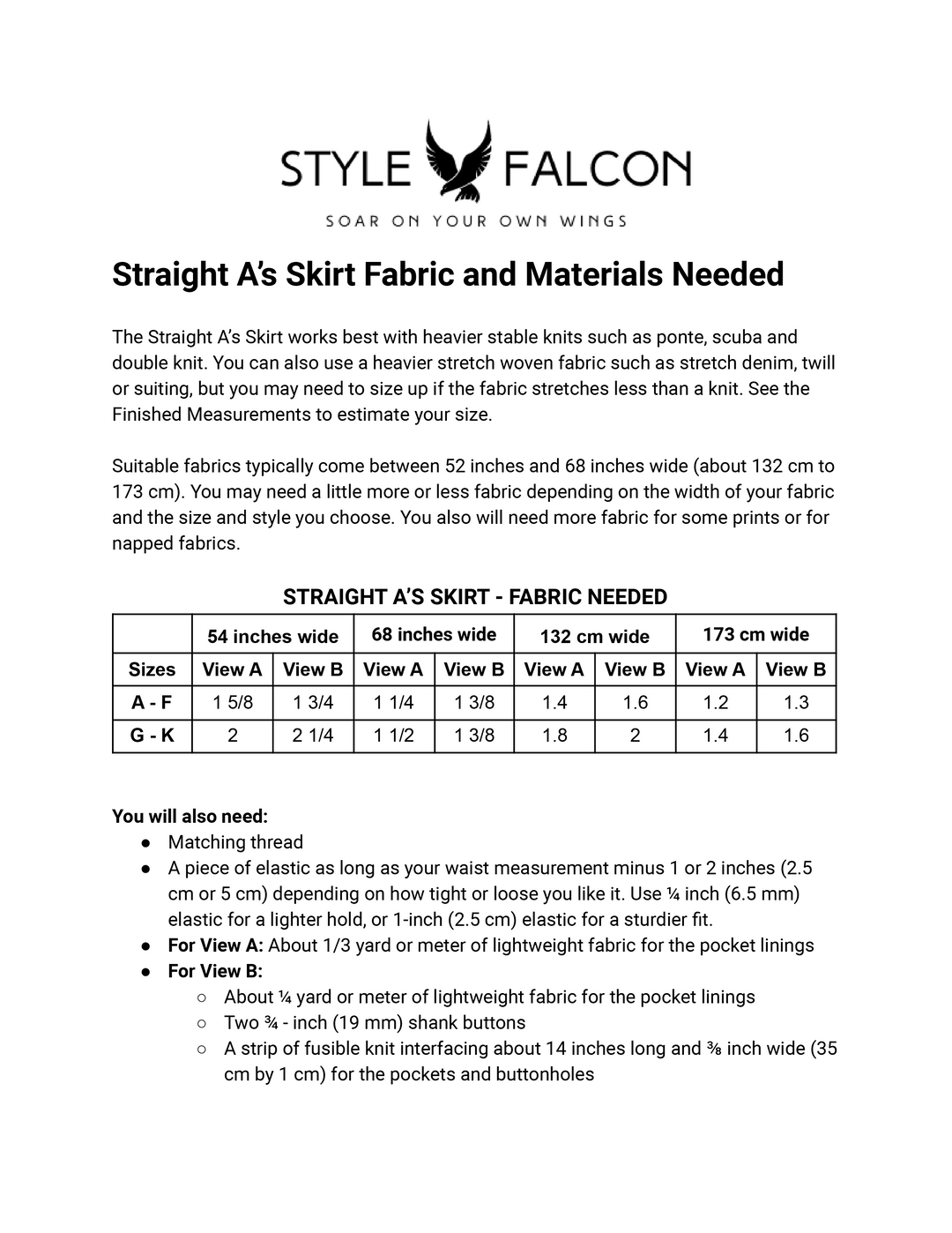 Style Falcon Straight A's Skirt Digital Sewing Pattern